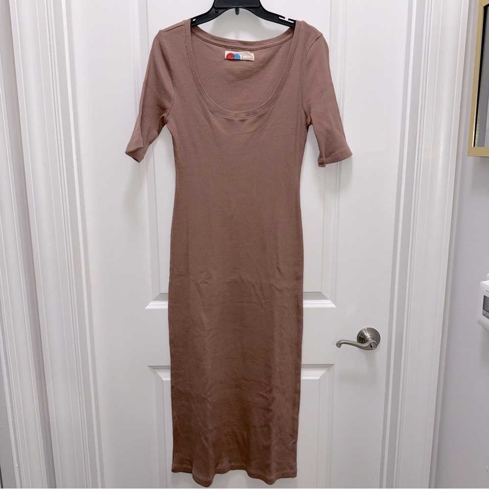NWOT Free People Beach Avery Taupe Ribbed Midi Dress